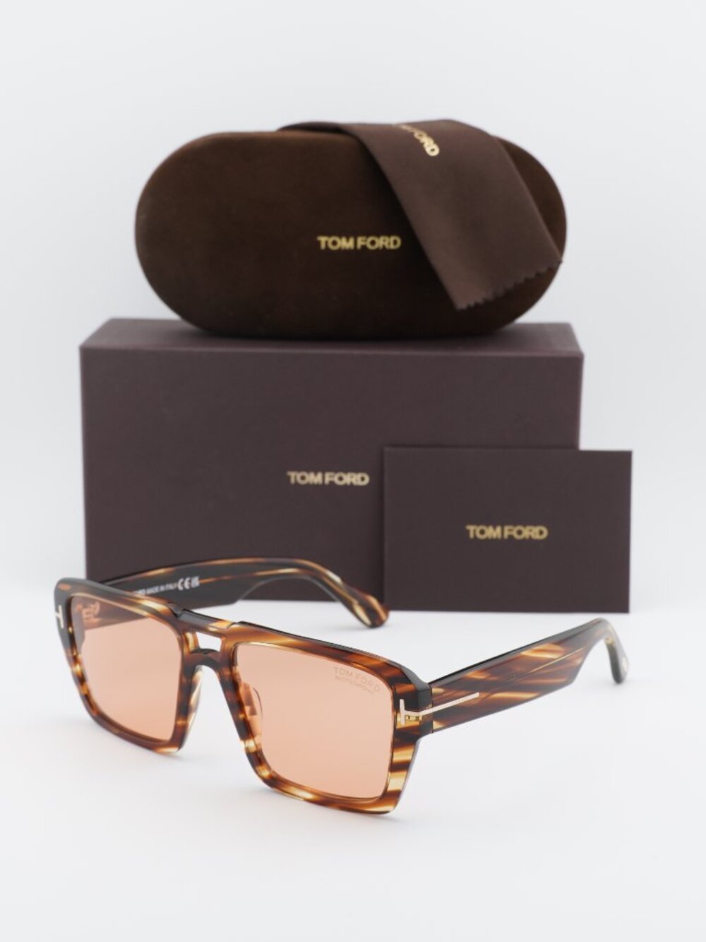 Tom Ford Redford FT1153 55E Square Sunglasses - Striped Brown Havana/Orange